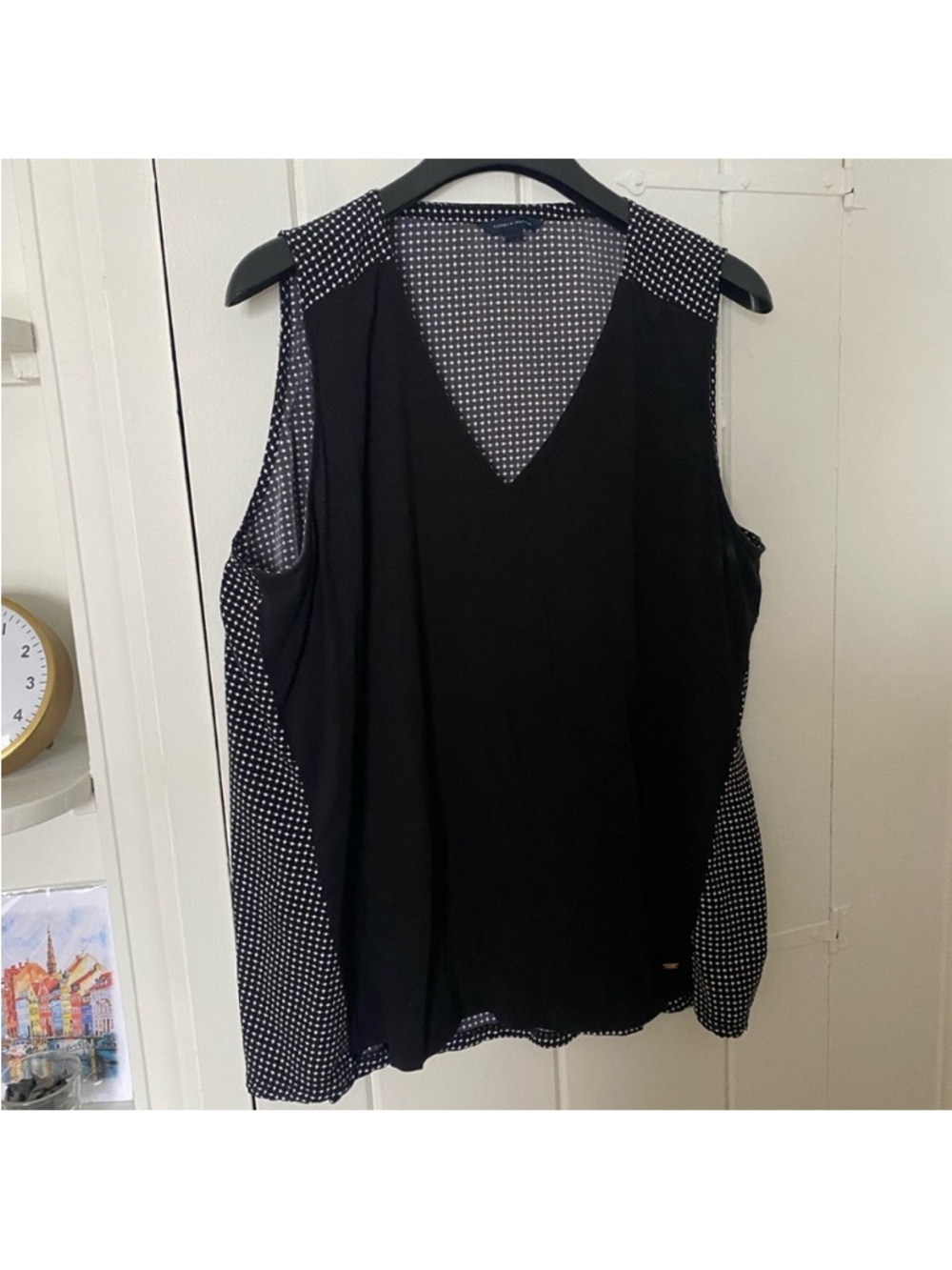 Tommy Hilfiger Black Sleeveless V-Neck Tank with White Dot Trim